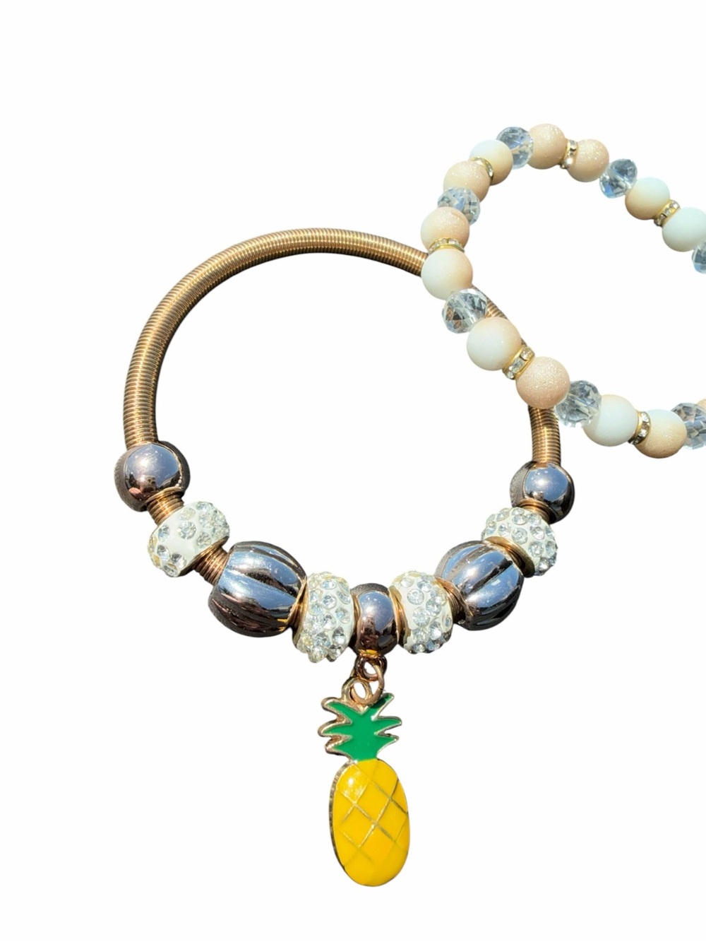 Charm bracelet Layering set Gold Beaded Pineapple Charm Bracelet - Women Jewelry